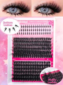 276/252 件独立睫毛簇 60D/80D D 卷曲 10-18 毫米 DIY 单根睫毛延长套装，超浓密、蓬松、自然、可重复使用，适合家庭使用、外出、日常生活、婚礼、约会、派对、音乐节和旅行 - 黑色 - 查看 9