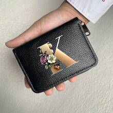 Portafoglio in pelle PU con stampa a lettere, cerniera a fisarmonica, porta carte di credito, portafoglio da uomo, regalo per uomo e donna, portafoglio da donna, portafoglio da uomo, porta carte di credito, portamonete, mini portafoglio, portafoglio - nero - Visualizzare 13