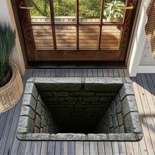 1pc 3D Visual Illusion Deep Pit Stone Pattern Door Mat, Rectangular Non-Slip Polyester Flannel Floor Mat, Low Hair Accumulation, Anti-Static, Suitable For Living Room, Bedroom, Bathroom, Kitchen, Laundry Room - Thickness 0.4inch, Fashionable And Personality Carpet