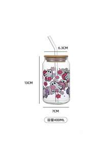 1pc Halloween Soda Cup High Borosilicate Glass Straw Cup Bamboo Lid Water Cup Heat Resistant Ins Style Glass Cup