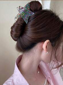 1个女士时尚五角星发爪夹，马尾辫发圈，发爪，优雅星形设计，新品上市 - 彩色 - 查看 5