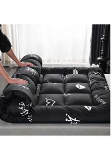 经济实用 - 薄型地板床垫：柔软、舒适、透气、100% 低过敏性、可折叠卷起的加厚榻榻米床垫，适合旅行、露营、床上用品和客房 - 全尺寸，四季皆宜！ - 黑色 - 查看 14