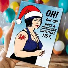 1pc Adult Funny Christmas Greeting Card - Envelope Style Wishes, Includes "Oh! Have Fun" Message, Clean Humorous Design, Welsh Flag Tattoo Cartoon Pattern & Snowflake Font - Holiday Greetings Suitable For Friends, Family, Colleagues - No Battery/Power/Paper Required