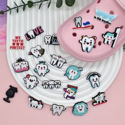 6/10/15pcs Cartoon Dentist Pattern Shoe Charms, PVC Material, Suitable For Sandals, Birthday, Christmas, Halloween Parties, Creative