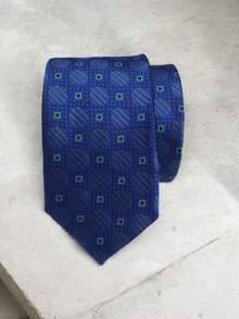 Luxury Men's Skinny Ties Polyester Silk Solid Polka Dot Striped Check Skinny Jacquard Groomsman Tie - Màu xanh ngọc - Xem 1