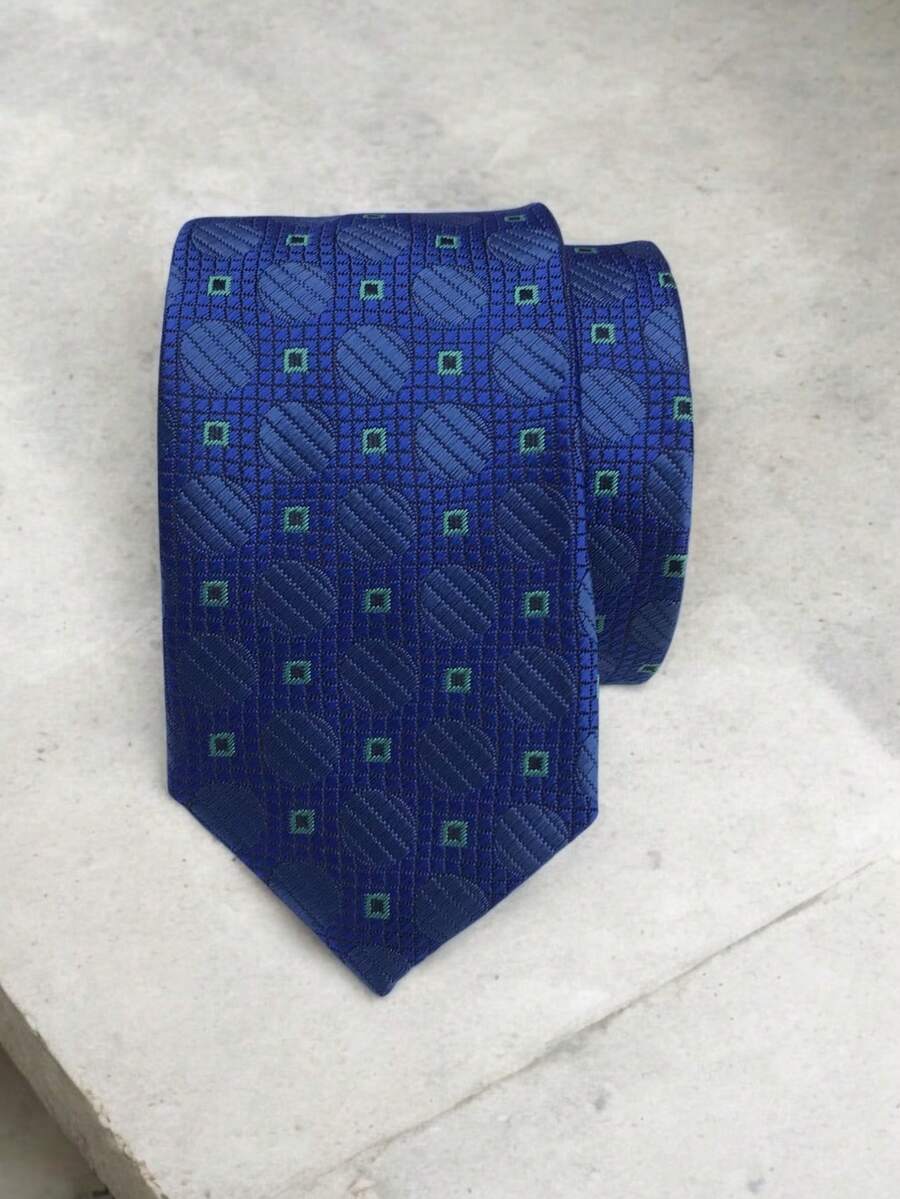 Luxury Men's Skinny Ties Polyester Silk Solid Polka Dot Striped Check Skinny Jacquard Groomsman Tie - Màu xanh ngọc - Xem 1