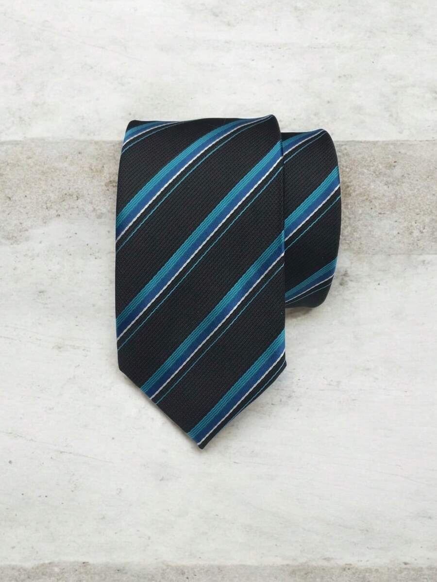Luxury Men's Skinny Ties Polyester Silk Solid Polka Dot Striped Check Skinny Jacquard Groomsman Tie - 藍色 - 查看 1