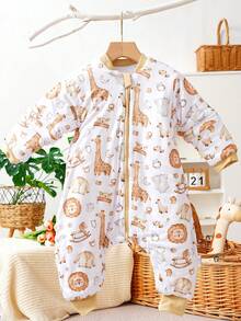 1 件拖拉机印花长袖婴儿睡袋，冬季保暖新生儿睡袋，柔软、舒适、透气