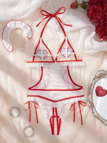 Two-Piece Female Nurse Cosplay Outfit, Including Nurse Headdress, Crotchless, See-Through Backless Bodysuit, Sexy Bodysuit And Sexy Lingerie Set.