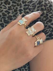 1 Peça Anel Colar Pingente de Urso Cartoon Fofo e Cintilante - Joia Animal Requintada - Para Meninas - Presente Perfeito para Amigos