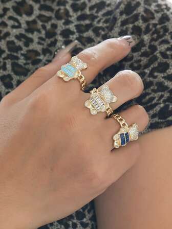 1pc Cute Shiny Animal Bear Cartoon Bear Pendant Ring - Exquisite Animal Jewelry - For Girls - Perfect Gift For Friends