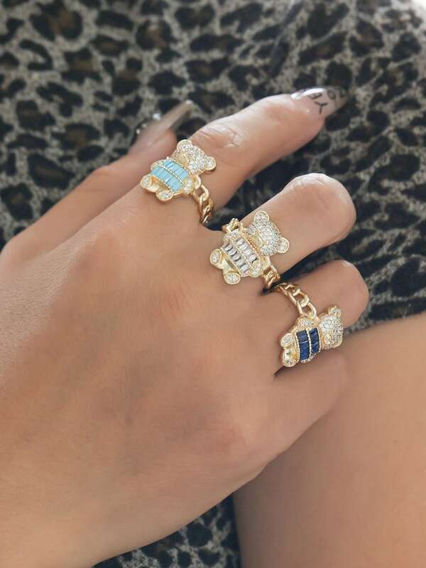 1 Stück süßer glänzender Bär Cartoon Bär Anhänger Ring - Exquisiter Tierschmuck - Für Mädchen - Perfektes Geschenk für Freunde