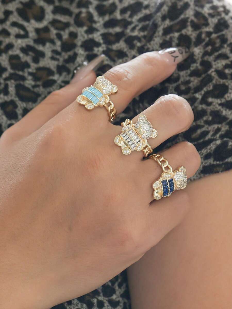 1 Peça Anel Colar Pingente de Urso Cartoon Fofo e Cintilante - Joia Animal Requintada - Para Meninas - Presente Perfeito para Amigos