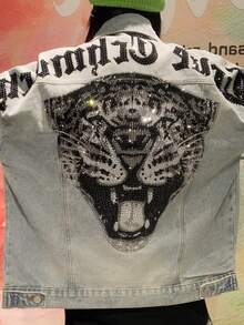 Men's And Women's Denim Shirts, Light Luxury And Fashionable Tiger Head Denim Jackets, Cool And Stylish Heavy-Duty Hot Stamping Men's And Women's Jackets, Spring And Autumn Tops, Distressed Denim, Patterned Denim - 淺色水洗藍 - 查看 1