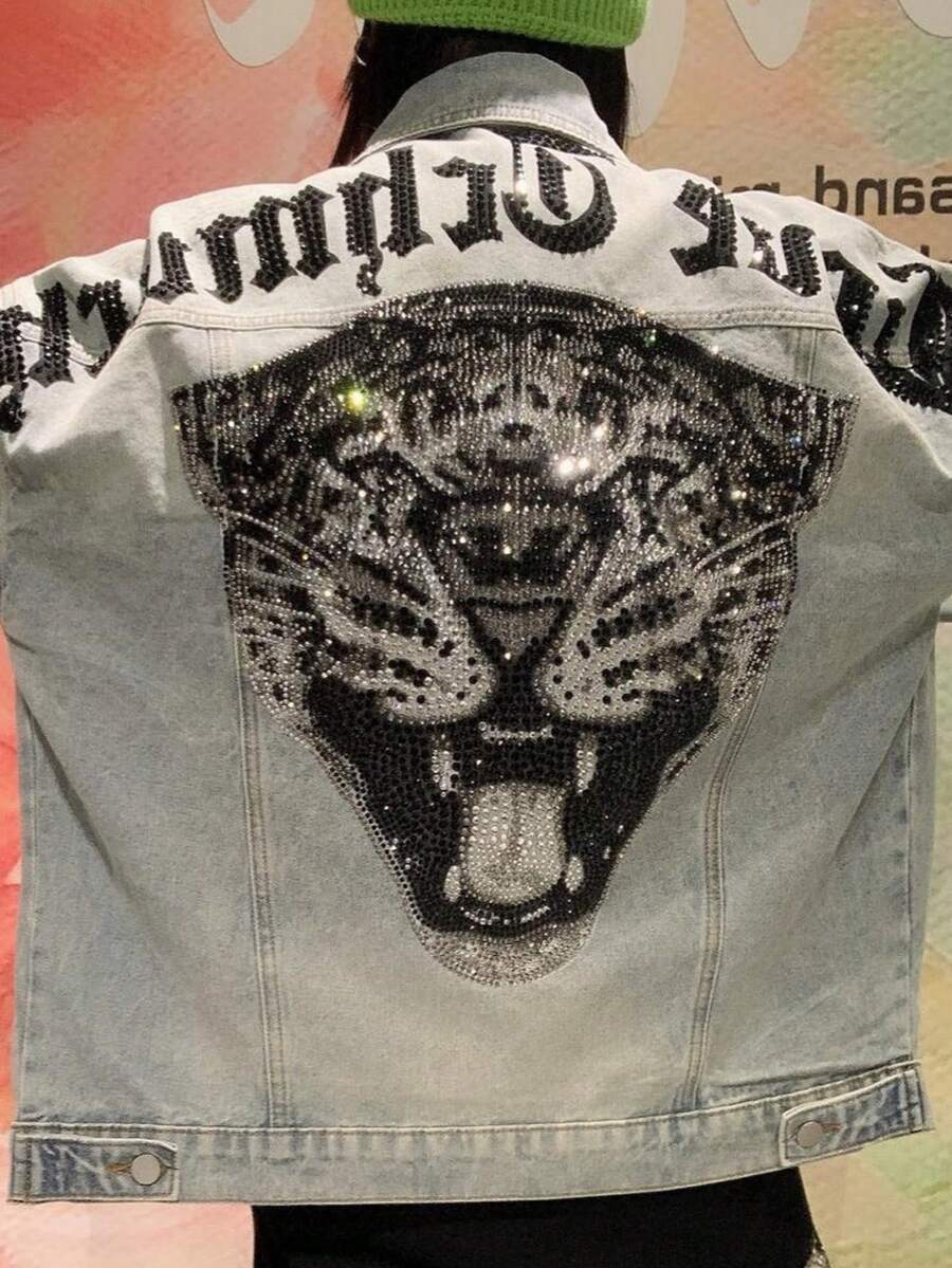 Men's And Women's Denim Shirts, Light Luxury And Fashionable Tiger Head Denim Jackets, Cool And Stylish Heavy-Duty Hot Stamping Men's And Women's Jackets, Spring And Autumn Tops, Distressed Denim, Patterned Denim - 淺色水洗藍 - 查看 1