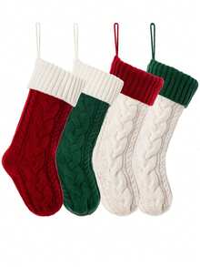1件装圣诞袜经典麻花针织套装，大号经典壁炉挂袜，家庭节日派对圣诞装饰袜