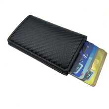 Portador de tarjetas de hombre de aleación de aluminio con fibra de carbono antirrobo RFID, portador de tarjeta de crédito de metal con diseño minimalista y 8 ranuras, adecuado para ir al trabajo, negocios y ocasiones casuales, color negro, estilo minimalista para hombres - Negro - Ver 5