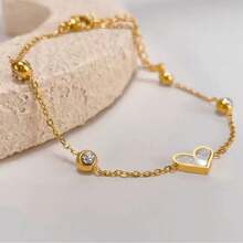 1pc Romantic Metal Rhinestone & Shell Heart Bracelet, Gift For Women/Best Friends