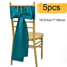 5 件缎面椅子饰带 7x108 英寸适用于婚礼派对宴会仪式餐厅活动派对婚礼装饰缎面椅子蝴蝶结、圣诞节装饰万圣节装饰（多种颜色可选） - 多色18*275cm(5pcs) - 查看 20
