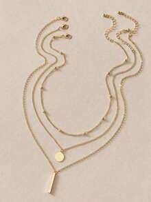 3pcs Round Pendant Necklace, Suitable For Everyday Wear - Gold - View 6