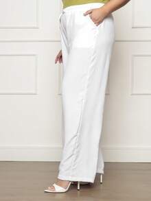 Duna Women's Plus Size Wide Leg Pants Kit 3 - Xanh lá cây, Trắng và Hồng - Xem 8