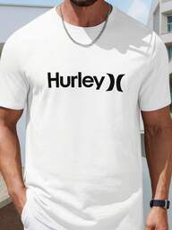 Hurley Men's Black TShirt Summer Graphic Tee , Men's 220gsm New Summer Casual Crew Neck Pure Cotton Short-Sleeved T-Shirt(1 PC)