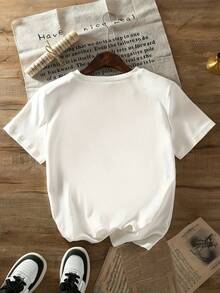 Camiseta casual para mujer talla grande: 100 % algodón suave, con estampado de póker de espadas, tejido ligero y transpirable, corte en H estándar, lavable a máquina, perfecta para primavera y verano. Una camiseta casual para cualquier ocasión. - Blanco - Ver 2