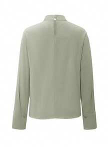 Women's Autumn Winter Casual Simple, High-End, Solid Color Small Stand Up Collar Long Sleeved Top, Semi Formal Solid Green Dress Shirt