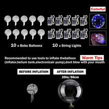10/20 Pack LED Balloons, 24 Inches Light Up Balloons, Clear Helium Bobo Balloons, Glow Bubble With String Lights For Valentines Day, Halloween, Christmas, Wedding, Birthday Party Decoration - 彩色 - 查看 12