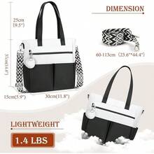 Lubardy Bolsas Tote de Mujer con Pompón Bolsa de Lona Mujer Bolsa Tote Bag Impermeable Bolso Mujer con Bandolera - Negro & Blanco - Ver 6