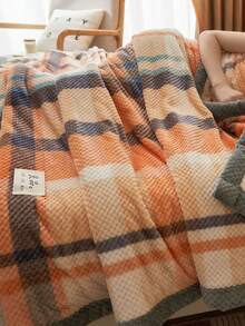 1pc Plaid Jacquard Trim Velvet Warm Thick Blanket, Soft & Skin-Friendly, Multi-Size & Multi-Purpose For Office, Living Room, Bedroom