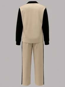 女士休闲套装，优雅运动套装，翻领宽松上衣搭配阔腿裤，两件套，秋冬春季款 - 膚色 - 查看 5