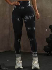 Tie-Dye Fashionable Yoga Leggings, Breathable Lifting Sexy Workout Tights, Women Sports Wear - Black - View 6