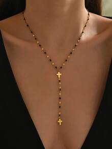 1 chiếc vòng cổ chữ Y bằng thép không gỉ thanh lịch có mặt thánh giá và đồ trang trí bằng nhựa nhiều màu sắc, phù hợp cho trang phục hàng ngày của phụ nữ hoặc các dịp lễ - vàng - Xem 8