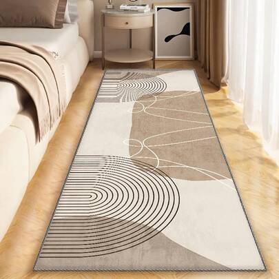 1 pièce Tapis en polyester doux à imprimé abstrait minimaliste moderne, artisanal incurvé et imperméable, convient pour la chambre, le porche, l'intérieur, réversible en tant que tapis de sol pour chambre à coucher