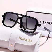 Titanium Le La Unisex Square Frame Fashion Glasses - Gold Retro Style With Green Decorative Lenses, Lightweight Polycarbonate Design, Comes With Microfiber Cloth And Glasses Case - Perfect Couple Set,  Accessories, Retro Look, Fashionable Hinges, Must-Have For Cool People, Decorative Glasses, Bold Design, Durable Hinges, High-Quality Glasses, Unique Glasses - màu đen - Xem 5