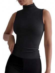 Women's Fall Sleeveless Mock Turtleneck Tops Slim Fitted Shirts Office Casual Going Out Vest Cute Clothes CZJQ - 咖啡 - 查看 8