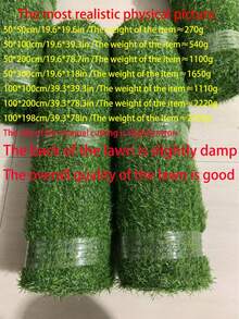 【注：产品尺寸已在图片中标注，请选择您需要的尺寸。产品实际尺寸以实物为准，请勿凭想象。】1 片 19.7x118 英寸，高品质人造草坪，厚实耐用，户外人造草坪，逼真室内/室外草坪垫，塑料材质，绿色草坪装饰地垫，适用于户外花园、露台、门廊装饰、沙滩和游泳游戏。【多种尺寸可选，请选择您需要的尺寸】 - 綠色 - 查看 3