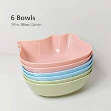 6 Piezas Tazones para Gatos - Tazones de Agua y Comida para Gatitos y Cachorros, Tazón de Plástico PP Multiusos para Mascotas Gatos/Perros/Animales Pequeños, Tazón de Alimentación y Agua para Mascotas, Diseño Lindo, Azul Rosa Verde.