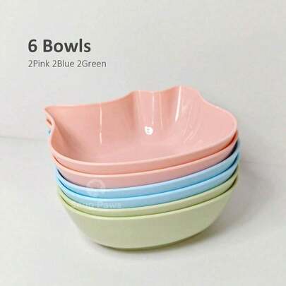 6Pcs Cat Bowls - Kitten Puppy Food Water Bowls, Multi-Purpose PP Plastic Pet Dish For Cats/Dogs/Small Animals, Pet Feeding And Water Bowl,Cute Design,Blue Pink Green.