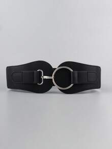 1pc Women's Black Fashionable Metal Buckle Wide Belt For Dress Decoration Halloween Summer, School - Black - View 10