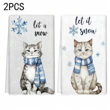 1 pièce/2 pièces/100 pièces Serviettes de cuisine et lavettes avec motif d'impression de chat de Noël, convient pour la décoration intérieure des restaurants, cuisines, salles de bain, décoration de fête, cadeaux de Noël