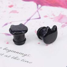 Cute Cat Natural Organic Stone Ear Plug Single Flare Ear Tunnel Gauge Stretcher Ear Expander Piercing 2g5 8 - 藍砂岩,規格=2g(6mm) - 查看 4