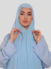 1 buah Hijab Instan dengan Pengait Magnet, Desain 3-in-1 dengan Dasar Rajutan Jersey dan Syal Chiffon, Lembut seperti Sutra, Bernapas, Cocok untuk Abaya Sehari-hari, Festival, Sholat, Aksesoris Abaya untuk Pakaian - Baby Blue - View 3