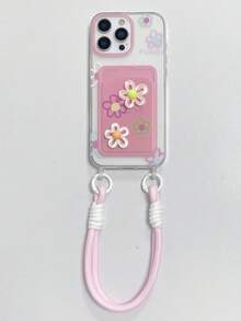 Casing Ponsel dengan Gantungan Kartu dan Motif Bunga 3D Warna-warni, Kompatibel dengan Apple 16 Pro Max/ 15 Pro Max, New 11, 12, Creative 14 Pro/13, Pelindung Lembut, Desain Wanita, Serbaguna - Berwarna merah muda - View 7