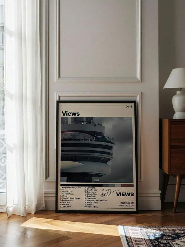 1 pieza Impresión en lienzo de la portada del álbum Views de Drake | Impermeable | Decoración de pared | Estilo moderno y contemporáneo | Creatividad única