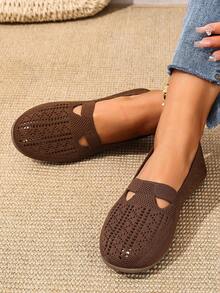 Women's Knitted Hollow-Out Breathable Yet Unique Slip-On Casual Flat Shoes, Relaxed, Comfortable And Stylish For Daily Wear