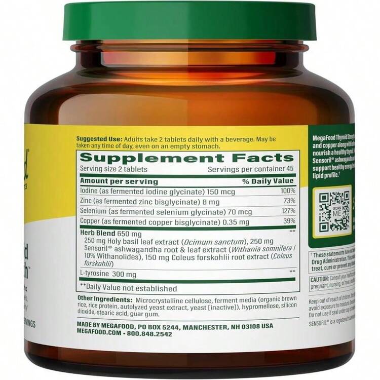 MegaFood Thyroid Strength - Mineral Supplement- Thyroid Support For Women With Ashwagandha, Zinc, Selenium, Copper, Iodine &Amp; L-Tyrosine - 90 Tabs (45 Servings) - Flavor NameB - 查看 3