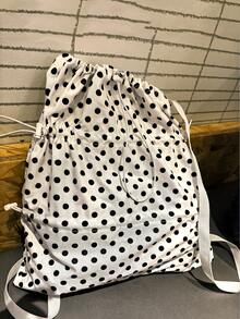 返校时尚抽绳口袋背包，大容量可折叠旅行包，适合女性和大学生 - 白色 - 查看 4