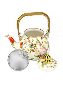 1.2L Large Capacity Enamel Coffee Pot, European Classic Bird & Flower Pear-Shaped Kettle, Thick Flat Bottom Design, (2 Cleaning Sponges Included), Suitable For Gas & Electric Stove, Coffee & Tea Brewing, Ideal For Outdoor Picnics, Family Gatherings, Holiday Parties, All Seasons